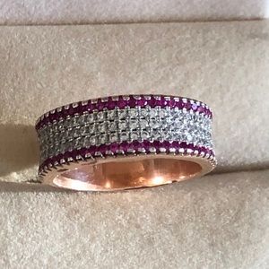 Sterling Silver Fuchsia And Cubic Zirconia Ring